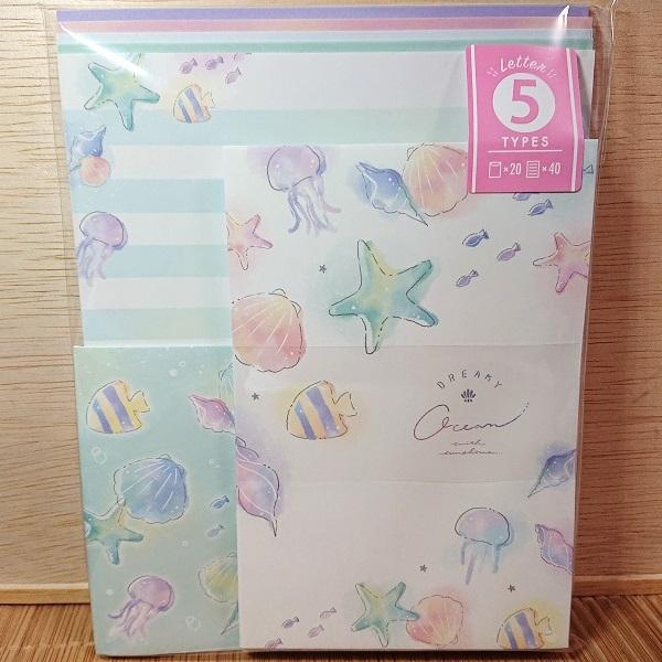 5柄入り 可愛いレターセット Dreamy Ocean 1039 お手紙セット 海 浜辺 シェル型 1039 雑貨のぱんぷきん 通販 Yahoo ショッピング