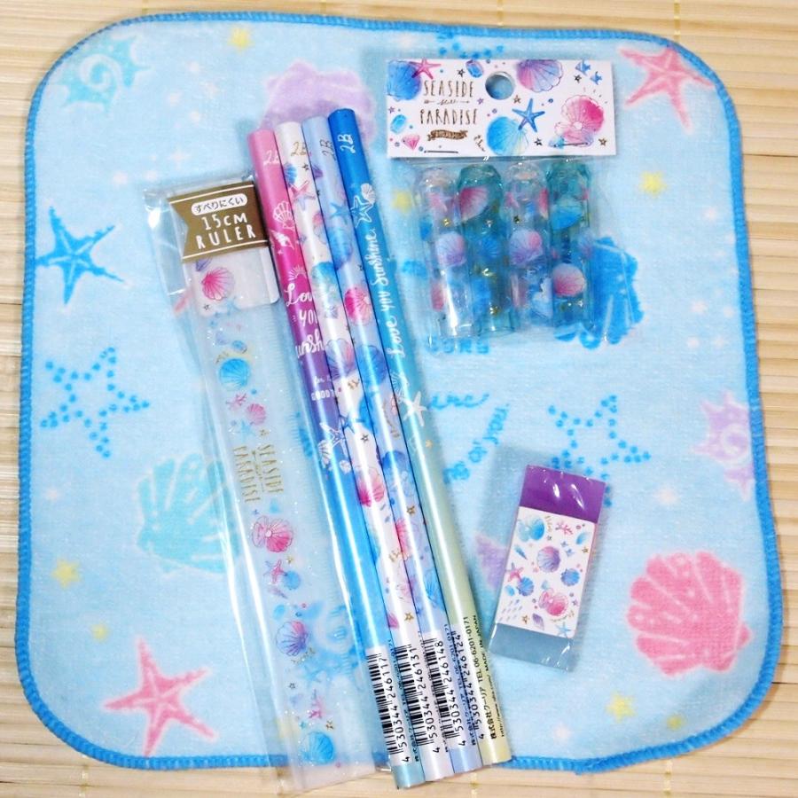 シェル柄 可愛い両面開き筆箱 鉛筆のセット 文具セット9点 マーメイドオーケストラ 水色 s 9 プチライムソフトペンケース s 9 雑貨のぱんぷきん 通販 Yahoo ショッピング