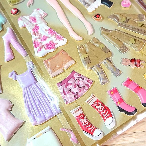 【ケアシール】②レトロガール　ファション　10枚 ぷっくり可愛い きせかえシール ガールズコレクション Bセット 6枚