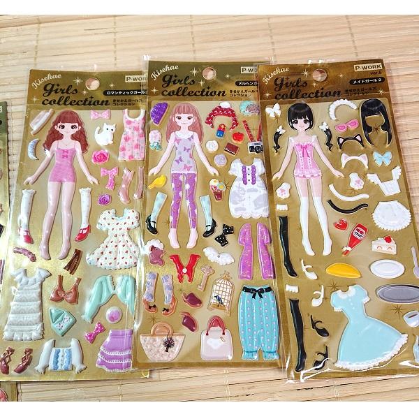 ぷっくり着せ替えシール　5枚+3枚 ぷっくり可愛い きせかえシール ガールズコレクション Cセット 6枚