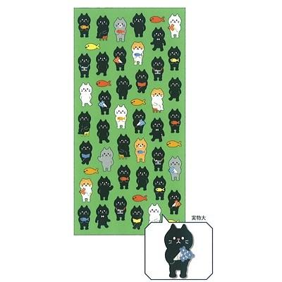 ネコのシール まったり黒ねこ（グリーン） 77409 シール : 雑貨の