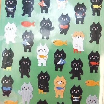 ネコのシール まったり黒ねこ（グリーン） 77409 シール : 雑貨の