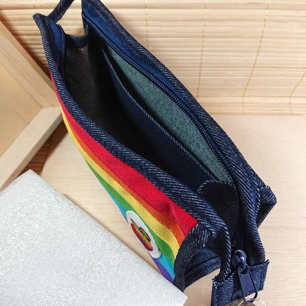 デニム素材 ペンケース レインボーパッチワーク 80220/文房具 ポーチ
