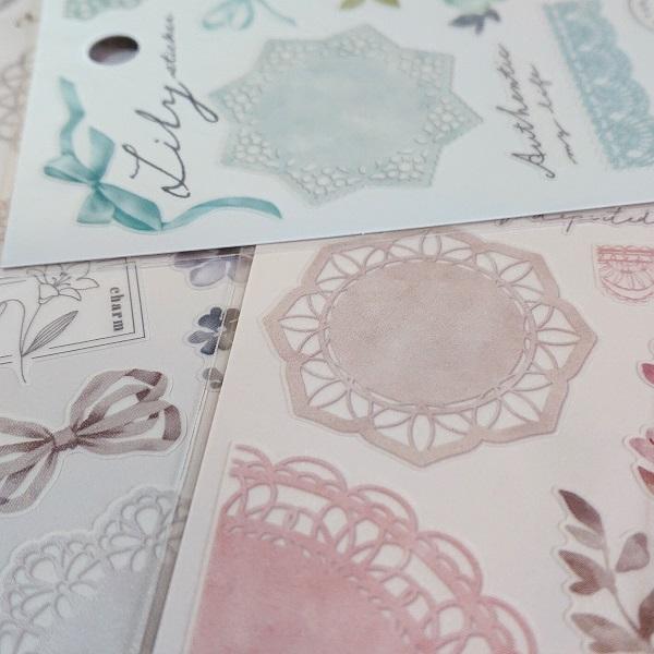 レースとリボンが可愛い シール リリーステッカー 6点セット