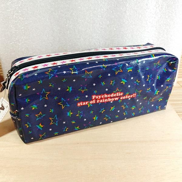 コンパクト ペンケース ビニールコーティング紺色 81597/レインボー 星