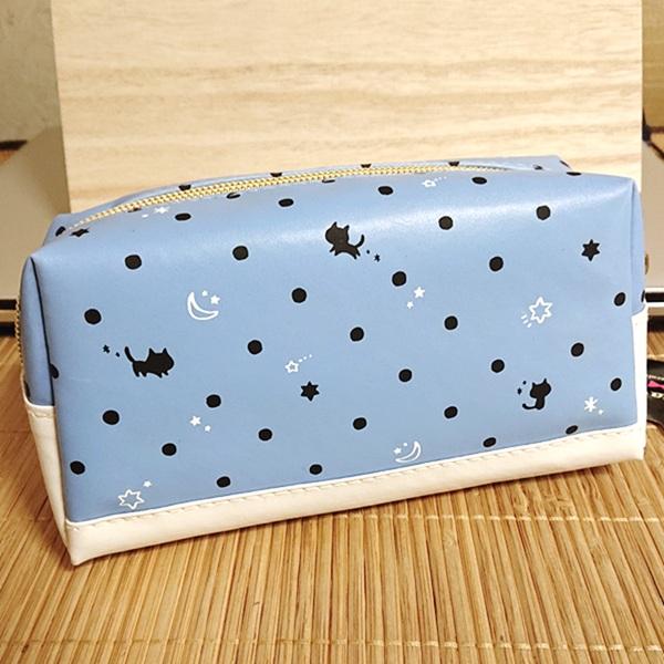 ねこ＆ドット ペンケース ペンポーチ（ポルカシャ/ブルー）94784/筆箱