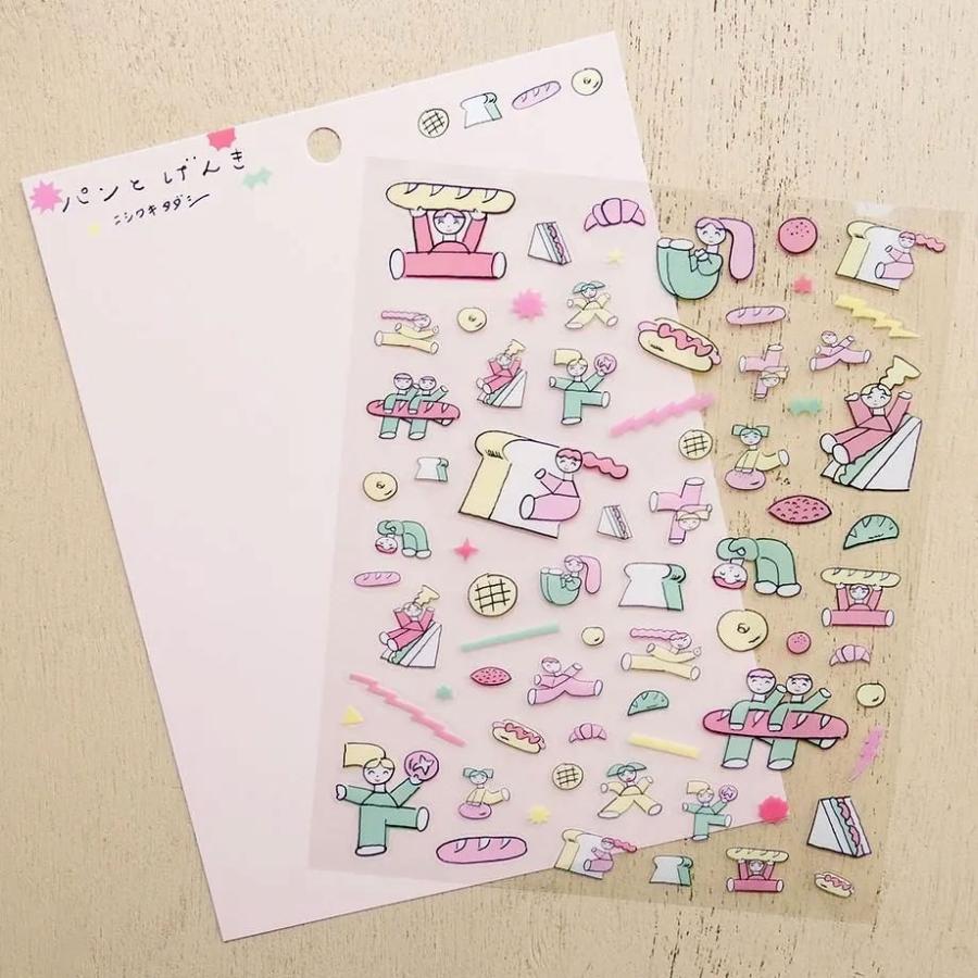 ニシワキタダシ シールシートステッカー パンとげんき ピンク クリア