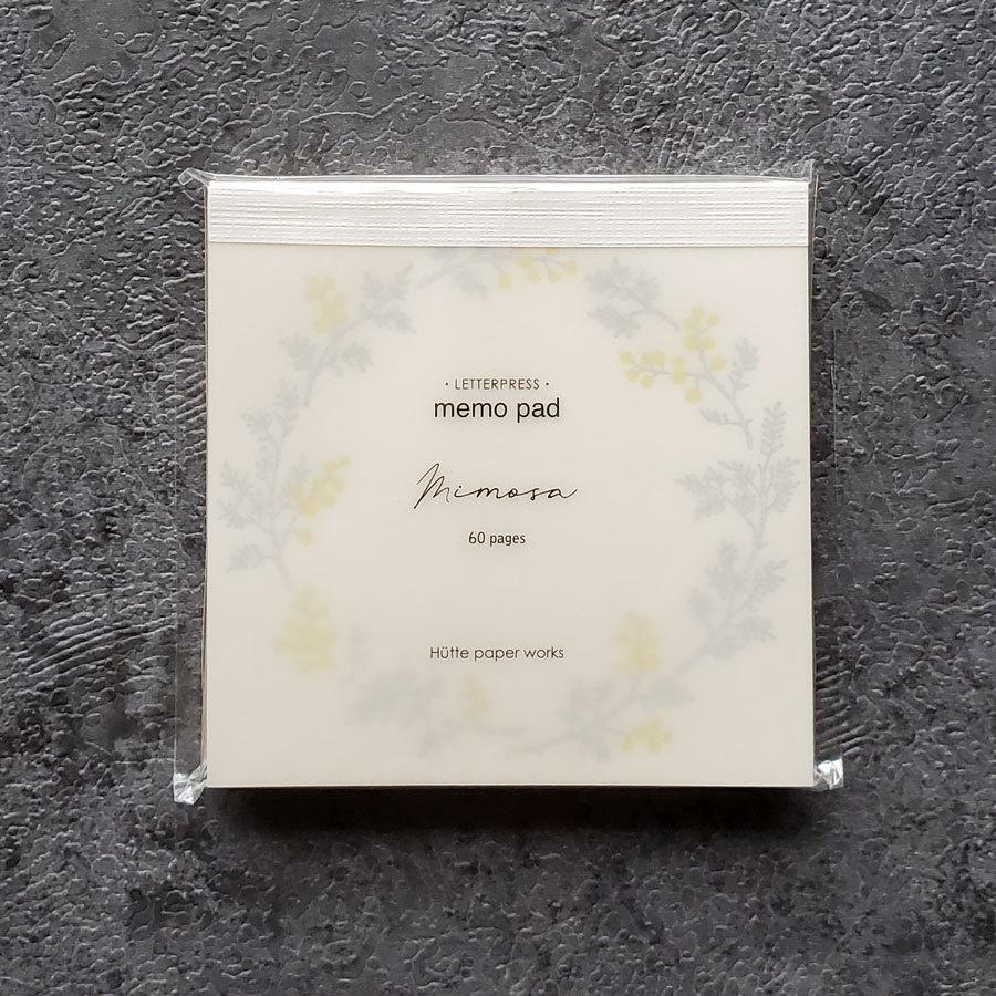 【新品】活版印刷　メモパッド　ミモザ　プロペラスタジオ　HUTTE Hutte paper works 活版印刷のメモパッド メモ帳 ミモザ : 文具雑貨