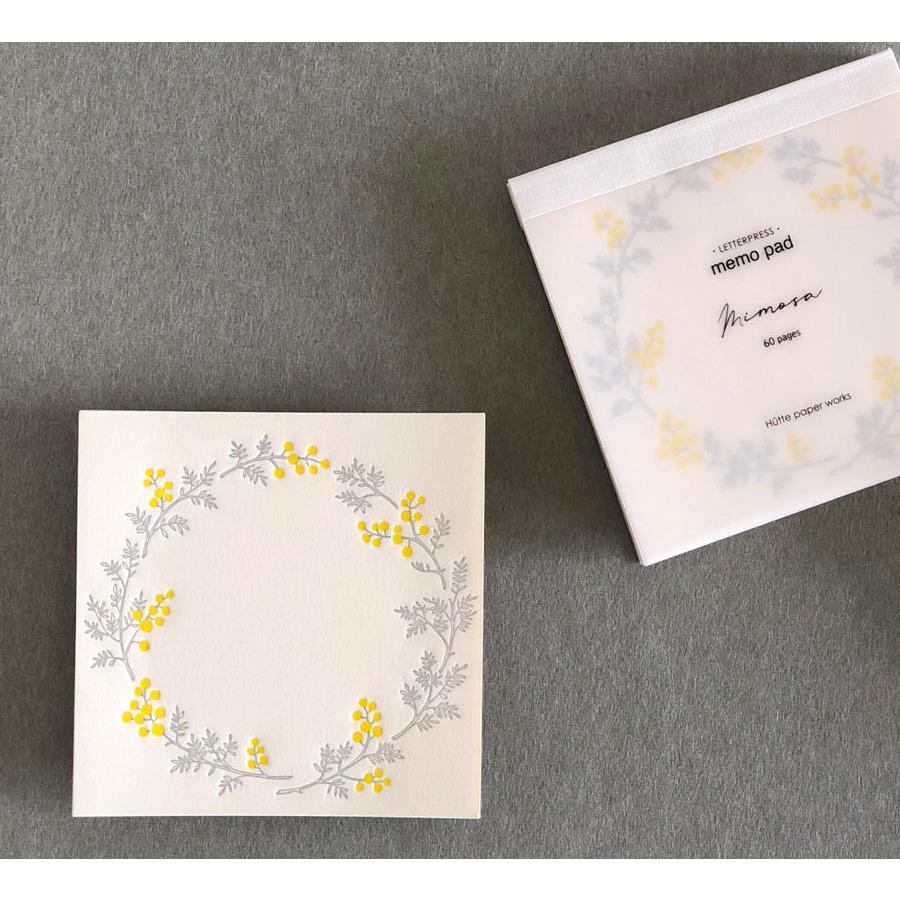 Hutte paper works 活版印刷のメモパッド メモ帳 ミモザ : 文具雑貨