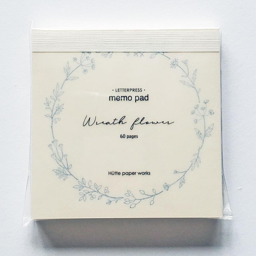 Hutte paper works 活版印刷のメモパッド メモ帳 wreath flower ブルー