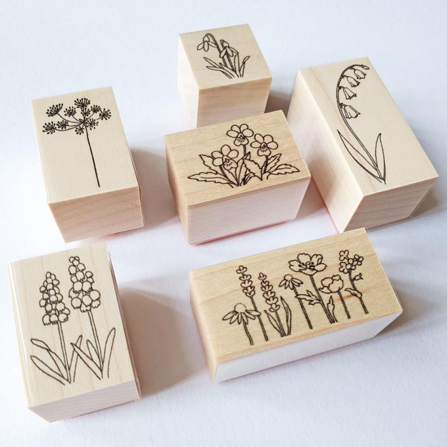 Hutte paper works スタンプ 春の野花 木製はんこ : 文具雑貨
