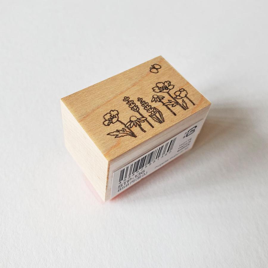Hutte paper works スタンプ 春の花と蝶 木製はんこ : 文具雑貨