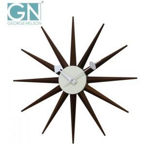 週間売れ筋 デザイナーズ掛時計 George　Nelson　ジョージ・ネルソン　壁掛け時計　サンバースト・クロック　ウォルナット　GN396WB 掛け時計、壁掛け時計