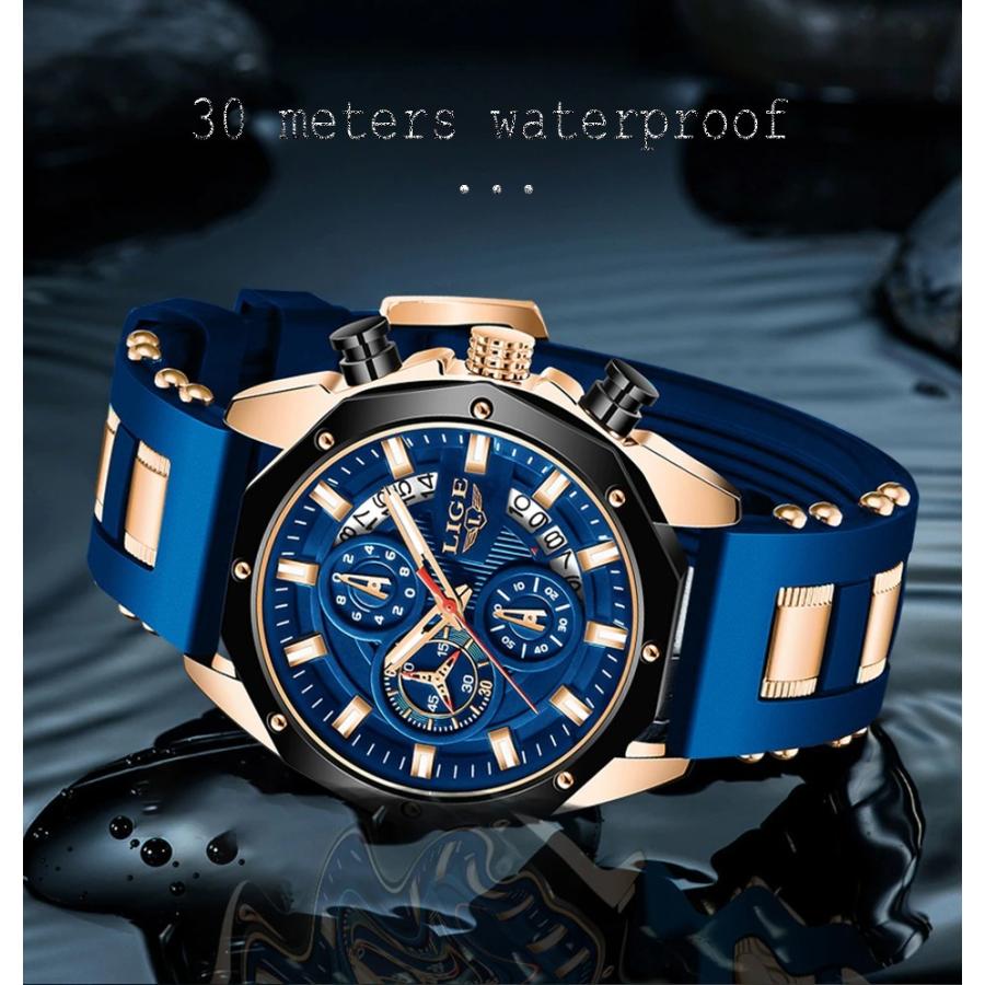 2021 lige新ファッションメンズ腕時計トップブランドの高級シリコンスポーツ腕時計メンズクォーツ日付時計防水腕時計クロノグラフ｜zakkafactory｜19
