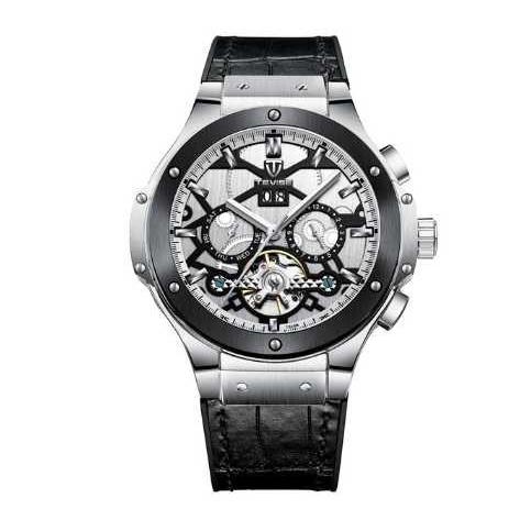 オリジナルデザインのファッショントゥールビヨンスケルトン自動自己風メカニカル革多機能ダイヤルスポーツ時計