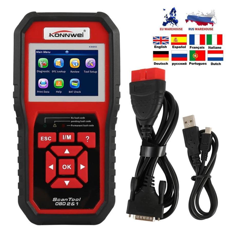 故障診断機 OBD2スキャナー KW 850 OBDII OBD 2 EOBD 車スキャン コードリーダー 車管理 メンテナンス 操作簡単 バッグ付き