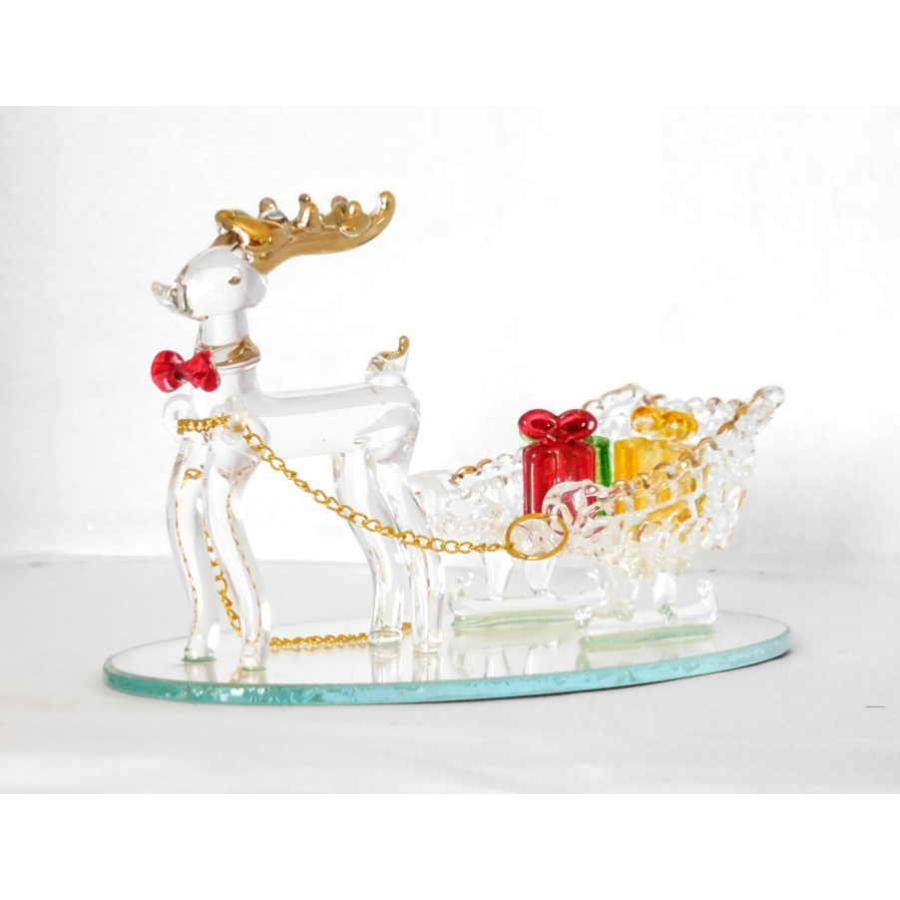 クリスマス トナカイ車セット ガラス インテリアプレゼント : 雑貨