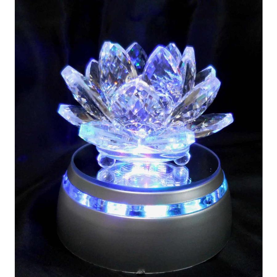 クリスタル工芸品 置物 雑貨 蓮の花 LED四色発光台セット 開運 クリスタル工芸品 置物 雑貨 蓮の花 LED四色発光台セット 開運