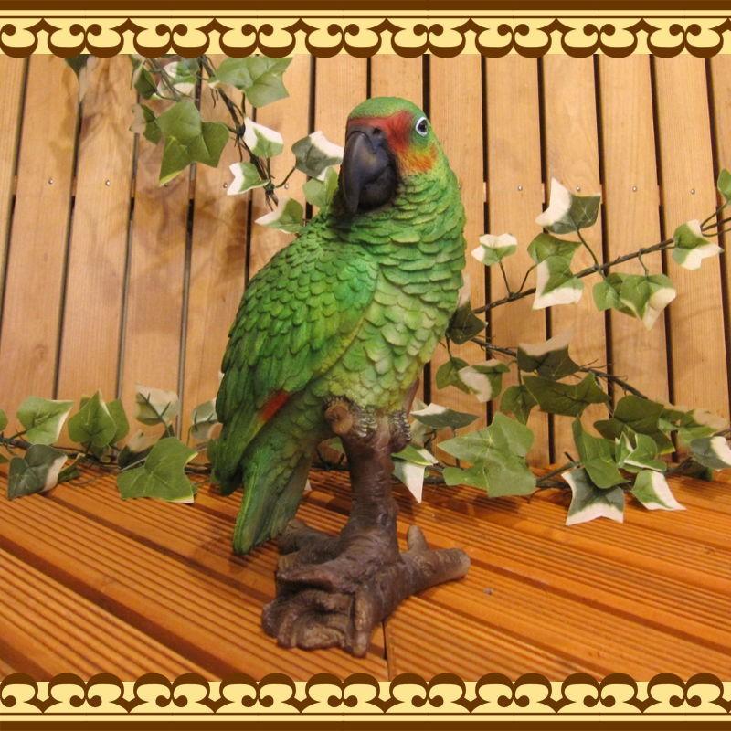 鳥の置物 オウム リアルなトリの置物 グリーン とりのフィギア バード