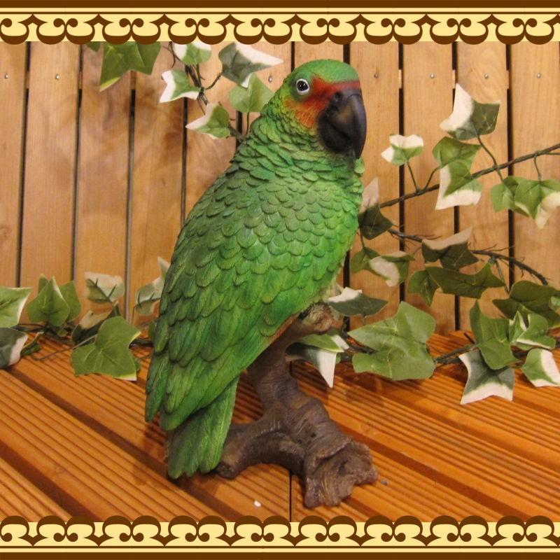 鳥の置物 オウム リアルなトリの置物 グリーン とりのフィギア バード