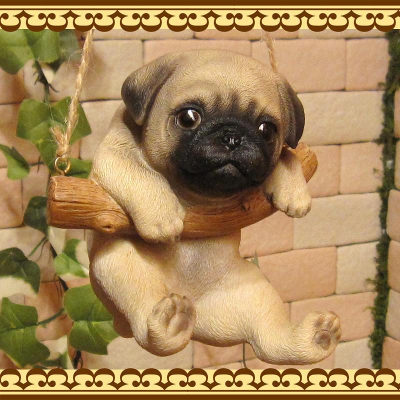 置物 動物 可愛い 犬の置物 パグ　リアル　ブランコドッグ　Ａタイプ　子いぬのフィギュア　イヌのオブジェ　ガーデニング　ベランダアート　装飾｜zakkakirara｜04