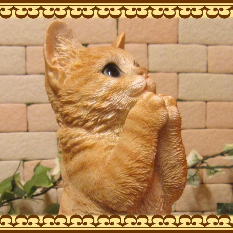 置物 動物 可愛い 猫の置物 リアル お願いキャット 1 チャトラ ネコ