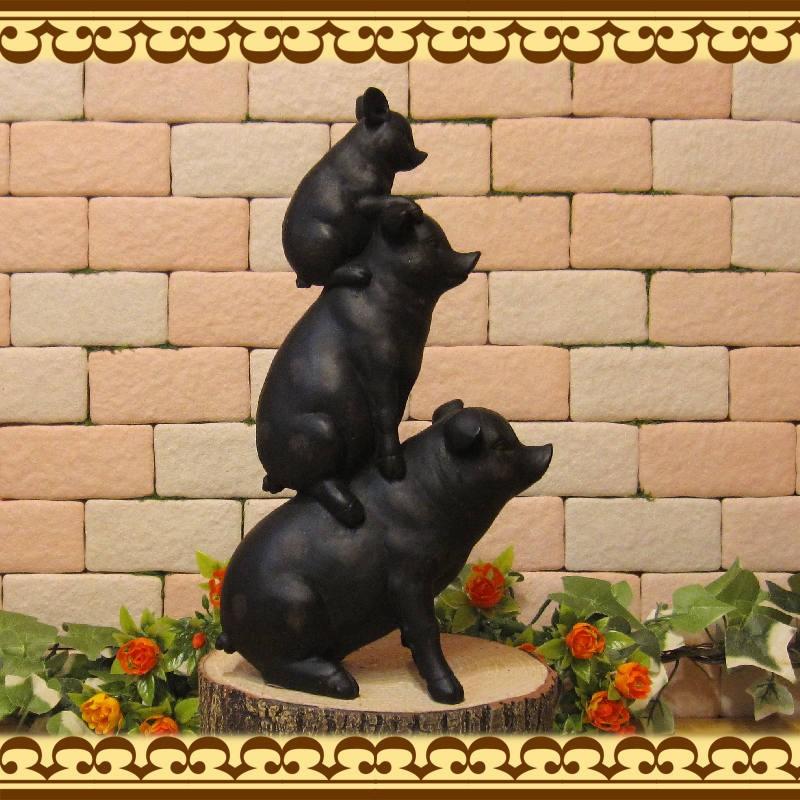 置物 動物 可愛い ブタ 置物 ブレーメン風 アンティーク調 ぶたの親子