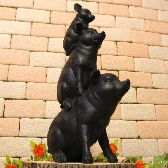 置物 動物 可愛い ブタ 置物 ブレーメン風 アンティーク調 ぶたの親子