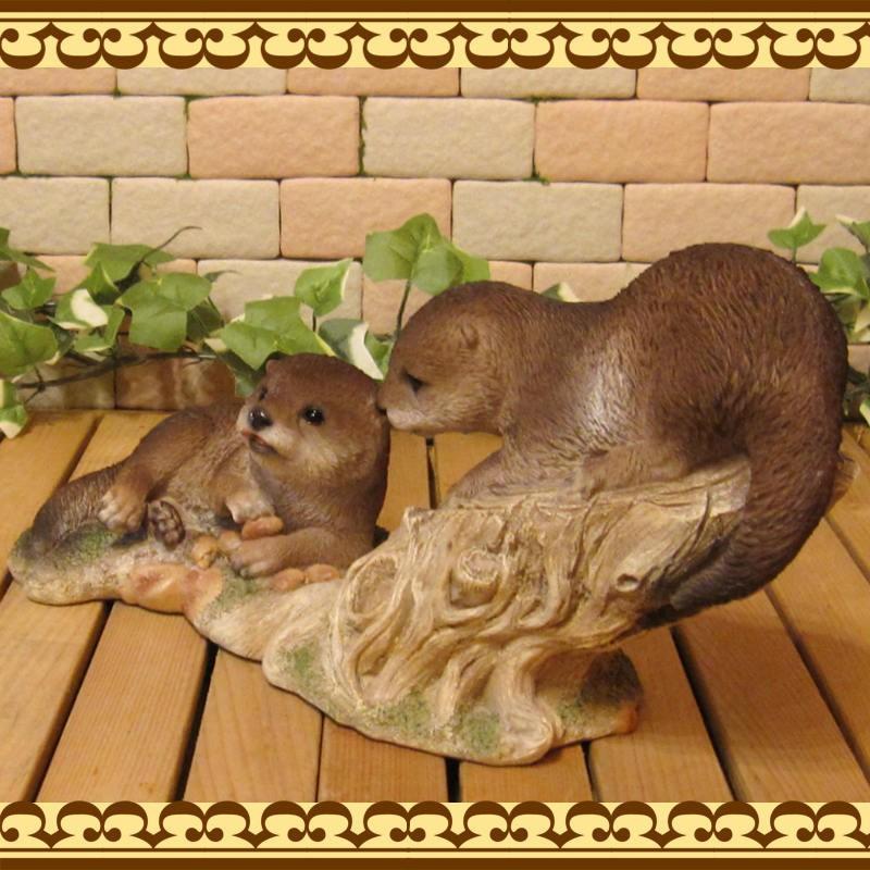 置物 動物 可愛い カワウソの置物 ツインズ リアル アニマル オブジェ