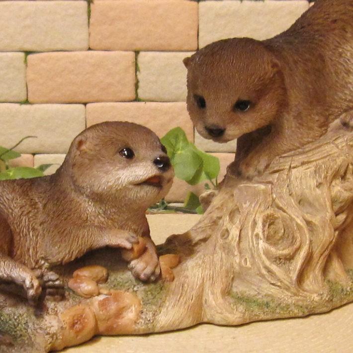 置物 動物 可愛い カワウソの置物 ツインズ リアル アニマル オブジェ