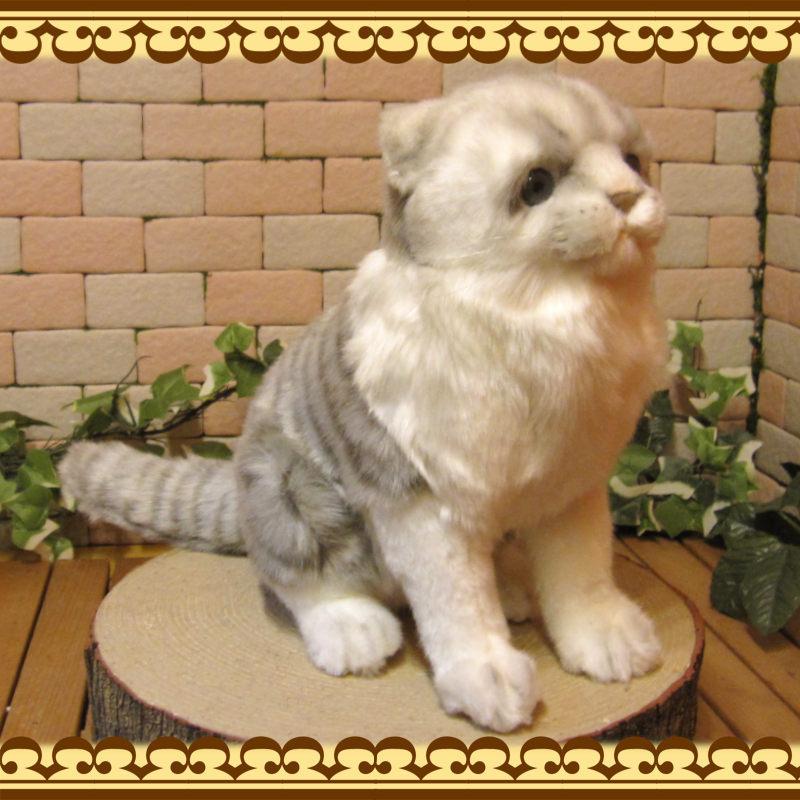 置物 動物 可愛い 猫の ぬいぐるみ スコティッシュフォールド グレー