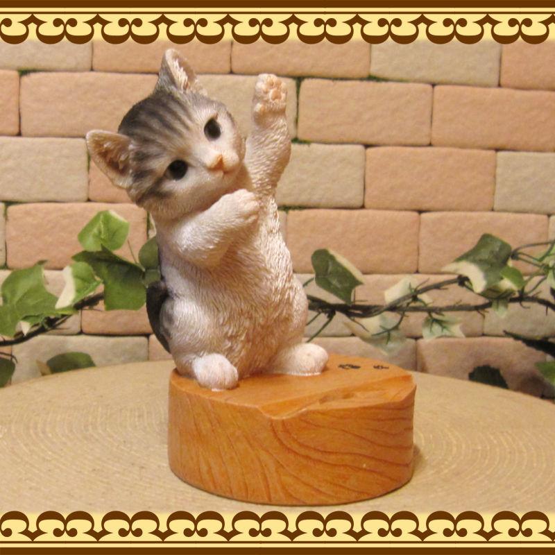 置物 動物 可愛い 猫の置物 ホワイト＆グレー スマホスタンド キャット