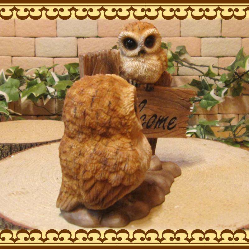 置物 動物 可愛い ふくろうの置物 フクロウ親子 ウエルカムスタンド