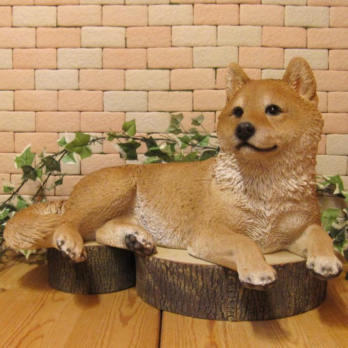 置物 動物 可愛い 犬の置物 柴犬 リアル 寝そべり 成犬ビッグサイズ