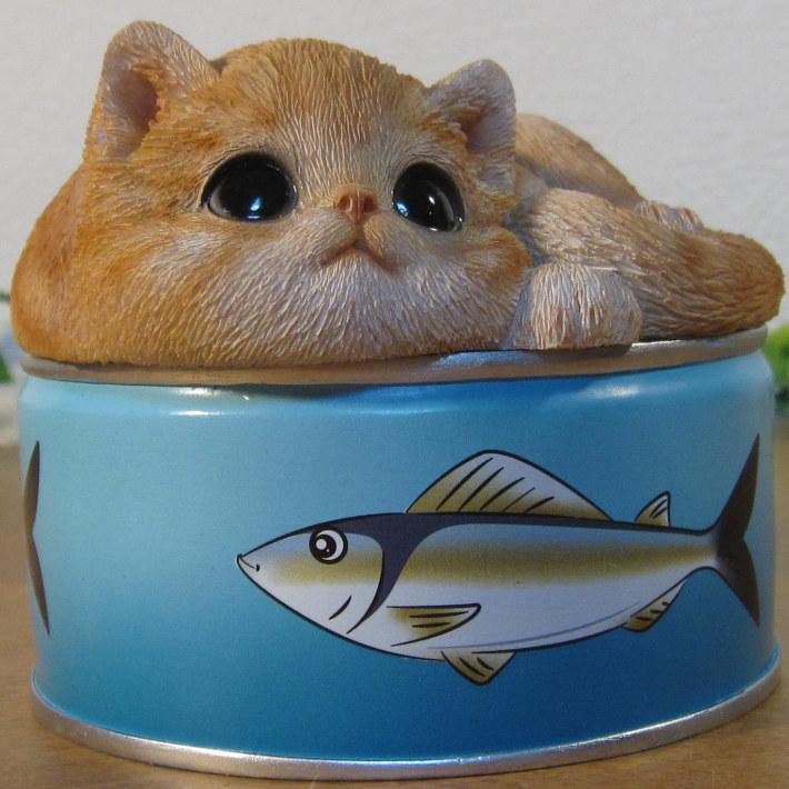 置物 動物 可愛い 猫の置物 チャトラ ボックス キャット サバ缶
