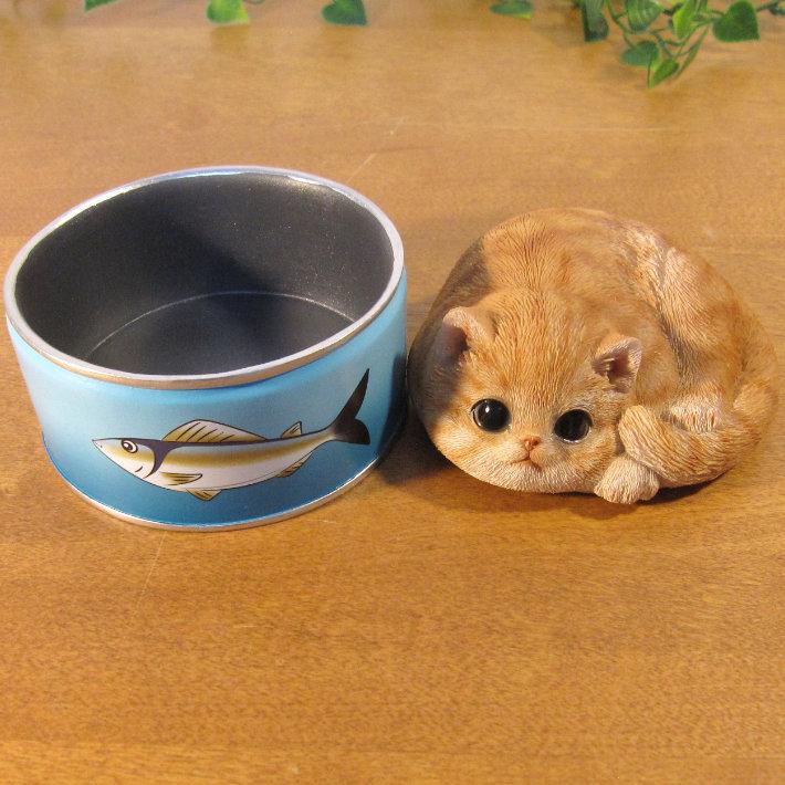 置物 動物 可愛い 猫の置物 チャトラ ボックス キャット サバ缶