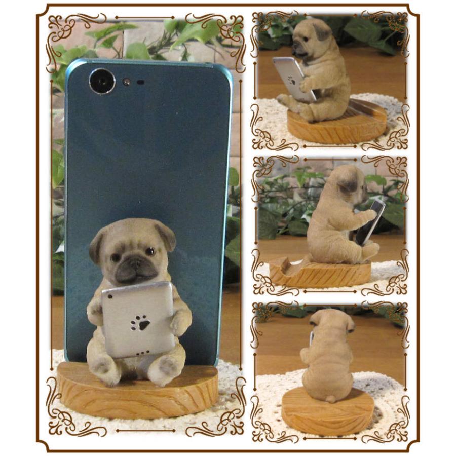 置物 動物 可愛い 犬の置物 パグ スマホスタンド ドッグ Cタイプ