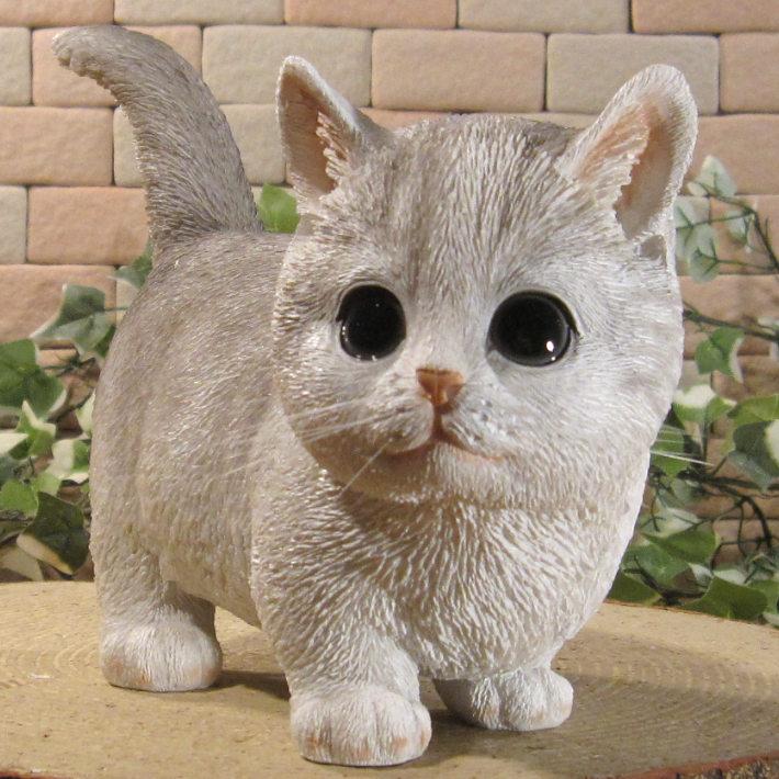 置物 動物 可愛い 猫の置物 マンチカン 斜め向き ブルー 仔ねこの