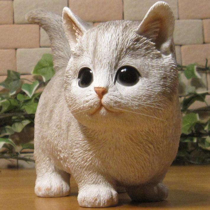 置物 動物 可愛い 猫の置物 マンチカン 斜め向き ブルー 仔ねこの