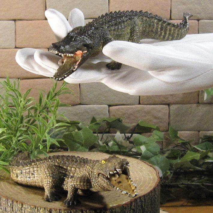 置物 動物 可愛い 爬虫類の置物 リアルな ワニ クロコダイル 2点