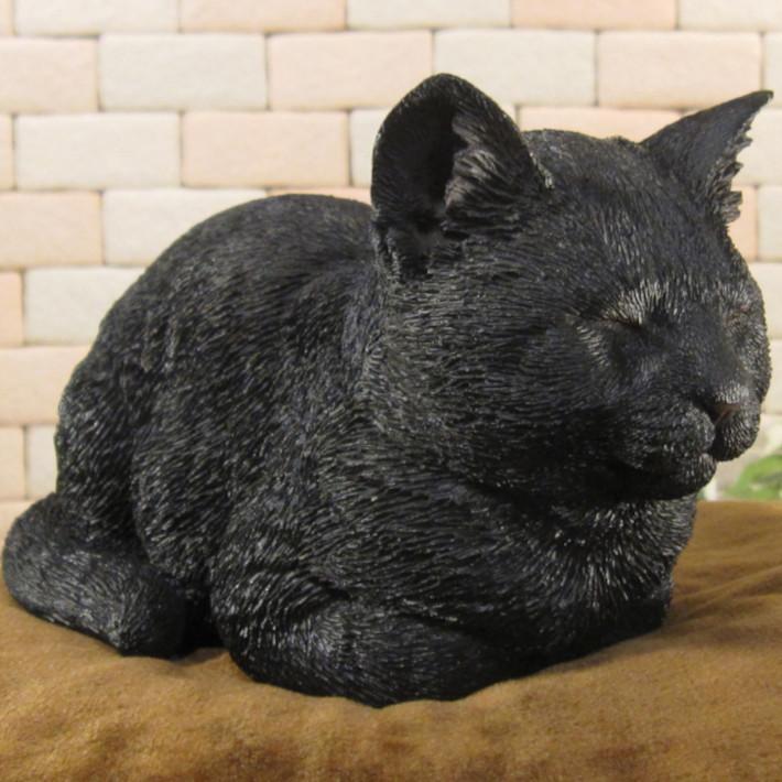 黒猫 置物 オブジェ インテリア 置物 動物 可愛い 黒猫の置物 キャット 香箱座 スリープ ブラック ねこ