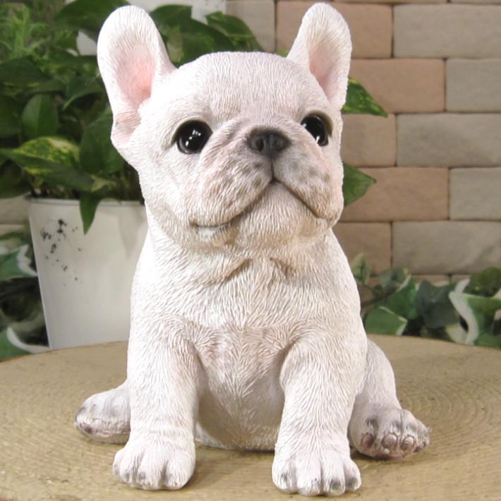置物 動物 可愛い 犬の置物 仔フレンチブルドッグ ホワイト お座り