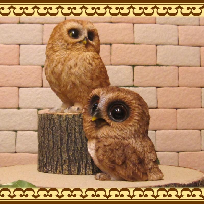ふくろう 置物 リアルな鳥の置物 フクロウ親子 2体セット オウルオブジェ 縁起物 ガーデニング 玄関先 陶器 111005514雑貨の森