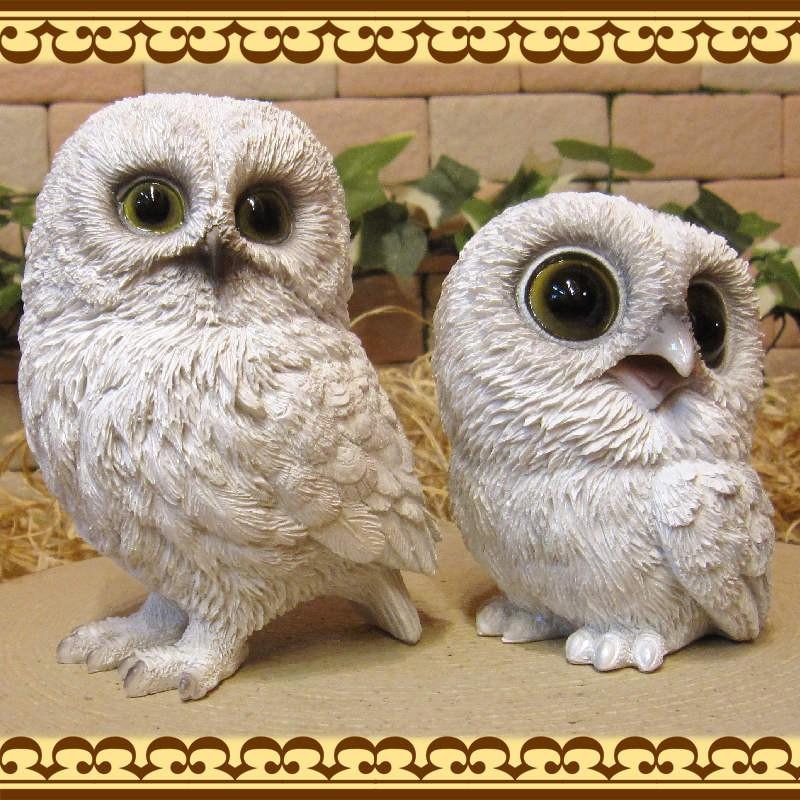 ふくろう 置物 リアルな鳥の置物 白フクロウ親子 ２体セット オウルオブジェ 縁起物 ガーデニング 玄関先 陶器 雑貨の森 Ki Ra Ra Yahoo 店 通販 Yahoo ショッピング