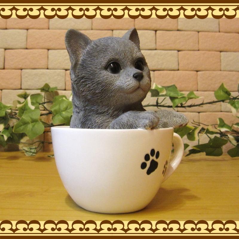 置物 動物 可愛い 猫の置物 リアル ティーカップ ベビーキャット