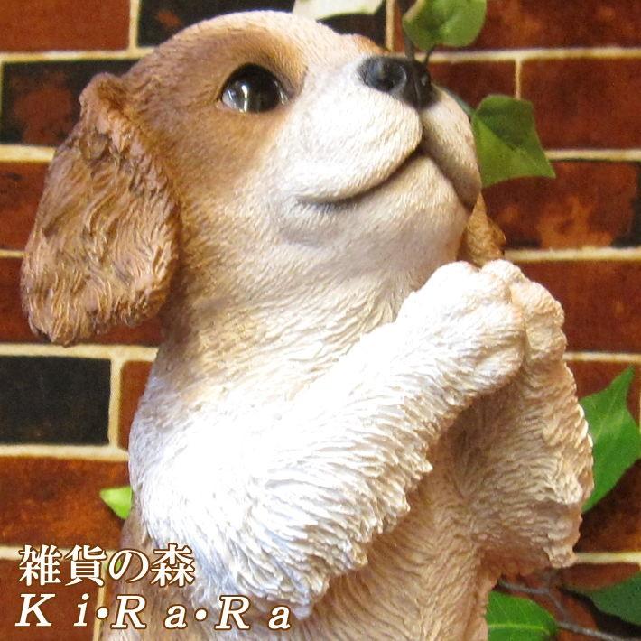 犬の置物 キャバリア 置物 お願いドッグ リアルな犬のフィギア 子いぬのオブジェ