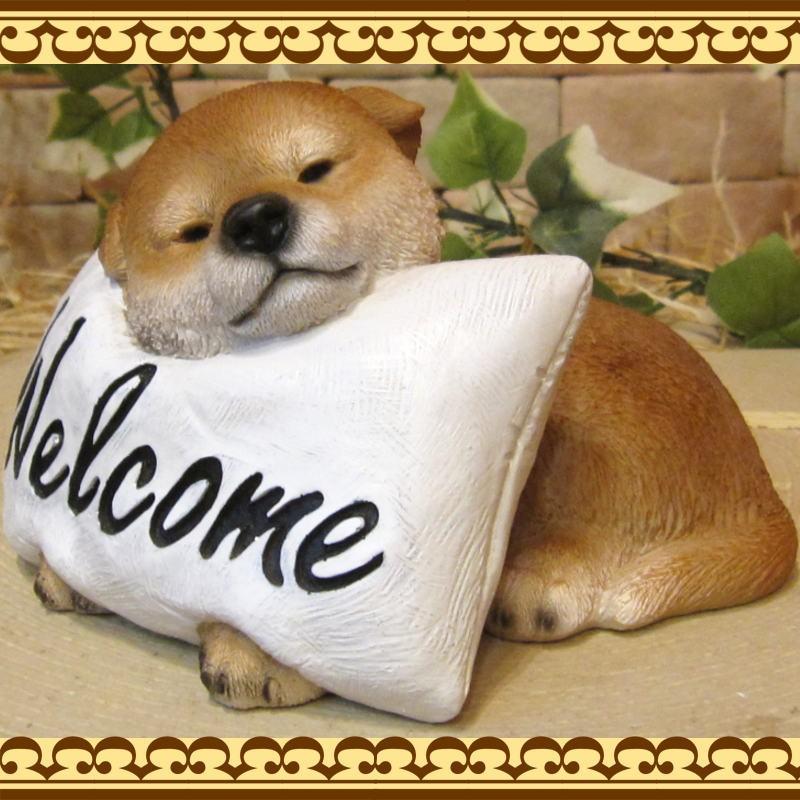 置物 動物 可愛い 犬の置物 柴犬 リアル お昼寝中！ 白クッション 子