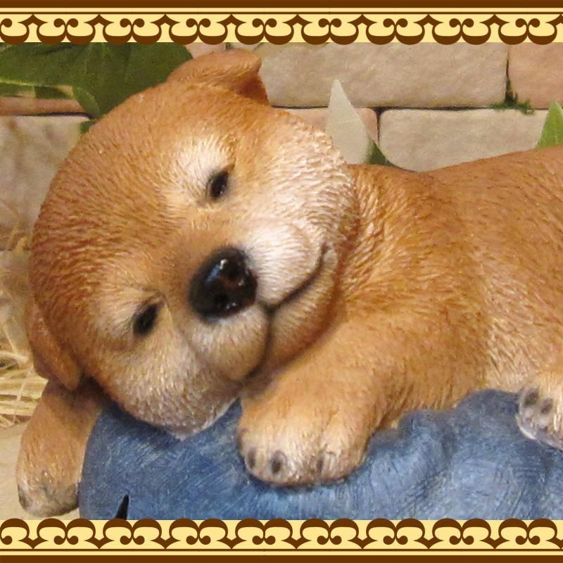 置物 動物 可愛い 犬の置物 柴犬 リアル お昼寝中！ 青クッション 子