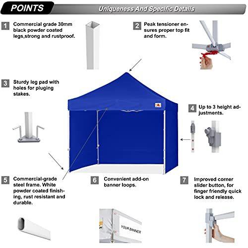 ABCCANOPY ワンタッチタープテント 屋根用ポール付き 横幕4枚（サイド