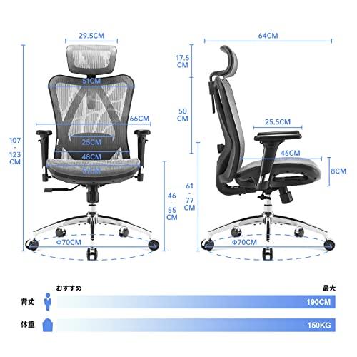 SIHOO デスクチェア オフィスチェア ハイバック 人間工学椅子 S字立体